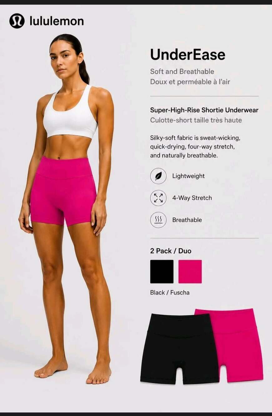 Lululemon UnderEase Super-High-Rise Shortie Underwear *2 Pack Black/Calypso